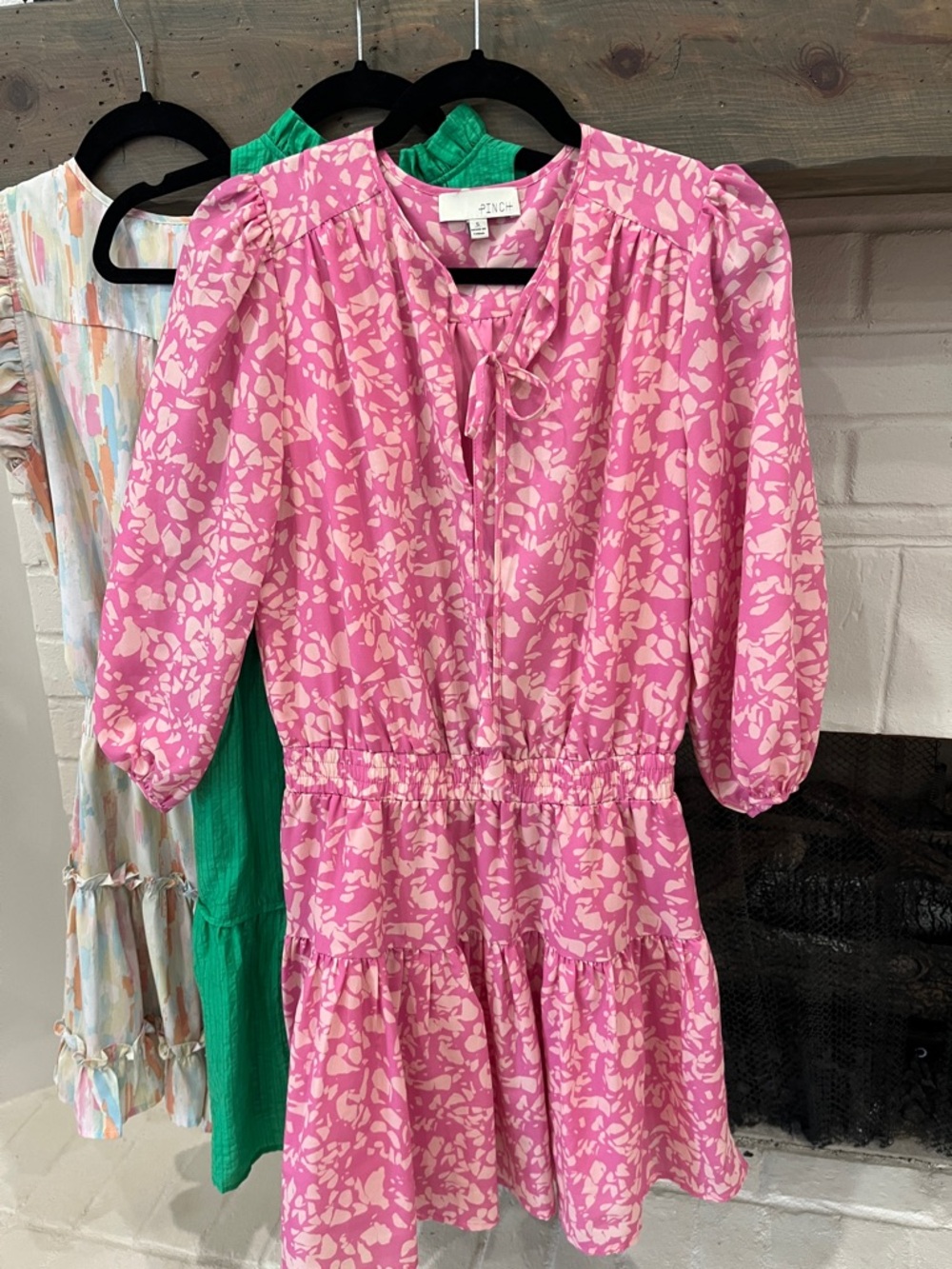 Pinch Pink and Cream Long Sleeve Tiered Dress